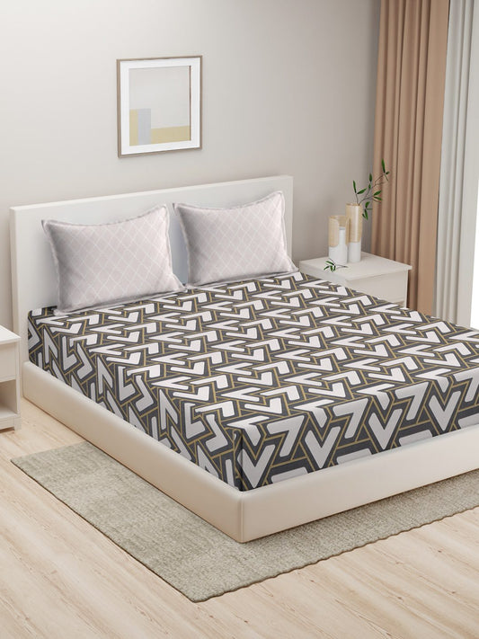 Hosta Homes Geometric Design Multicolored Bed Sheet With Pillow Covers image 0