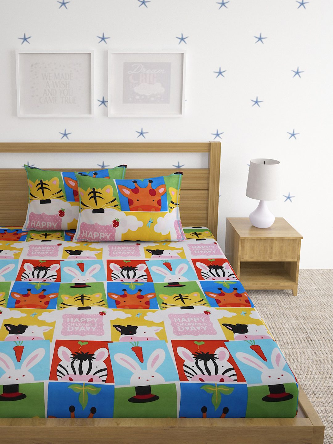 Hosta Homes Jungle Buddies Multicolored Bed Sheet With Pillow Covers image 1