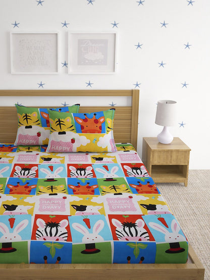 Hosta Homes Jungle Buddies Multicolored Bed Sheet With Pillow Covers image 1