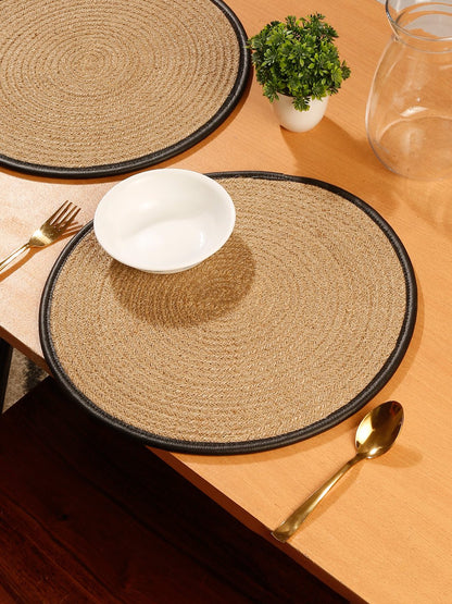 Beige & Black Leather Bounderied Jute Reversible Table Place Mat image 0