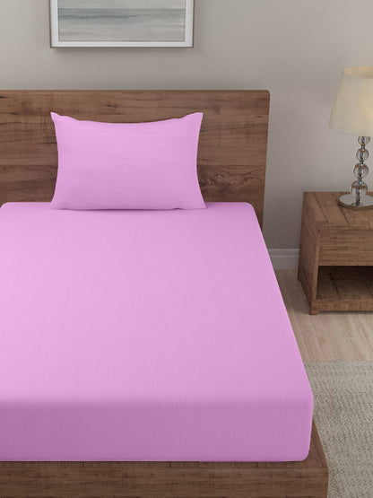 HOSTA HOMES Pink Striped 300 TC Fitted Single Bedsheet with 1 Pillow Covers image 1