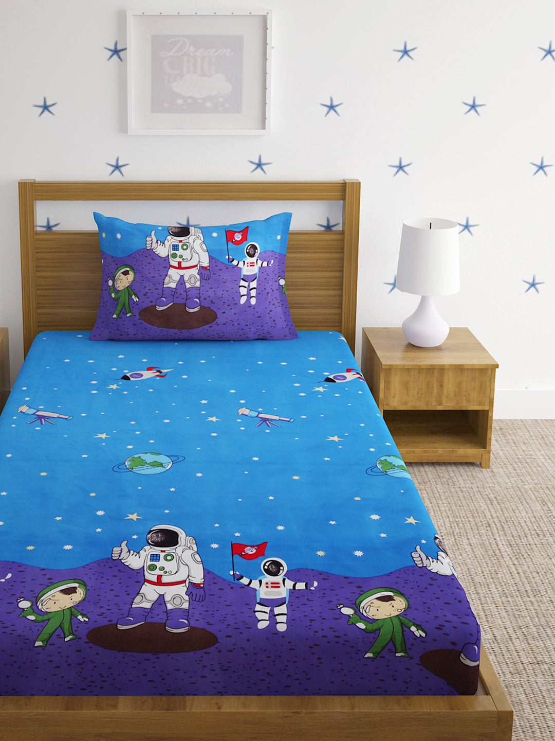 Hosta Homes Space Explorer Multicolored Kids Bed Sheet With Pillow Cover image 1