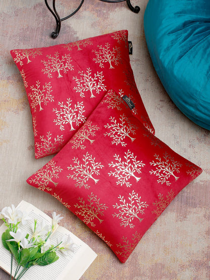16X16 Soft Velvet , Foil Printed Maroon ,Zipper - Pack of 2 image
