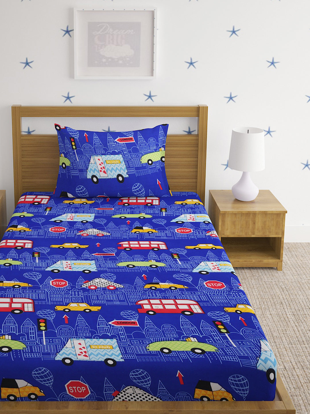 Hosta Homes Cute Cartoon Traffic Light Printed Bed Sheet With Pillow Cover image 1