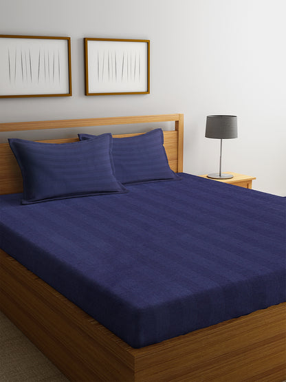 HOSTA HOMES Navy Blue Abstract 300 TC Cotton 1 King Bedsheet with 2 Pillow Covers - King Size image