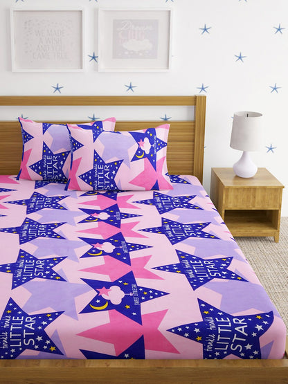 Hosta Homes Little star Multicolored Printed Bed Sheet With Pillow Covers image 1