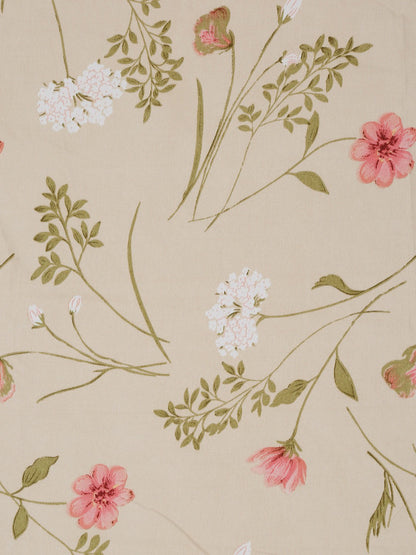 Beige Floral Polycotton 300 TC King Fine Bedsheet with 2 Pillow Covers-108 x 108 inches