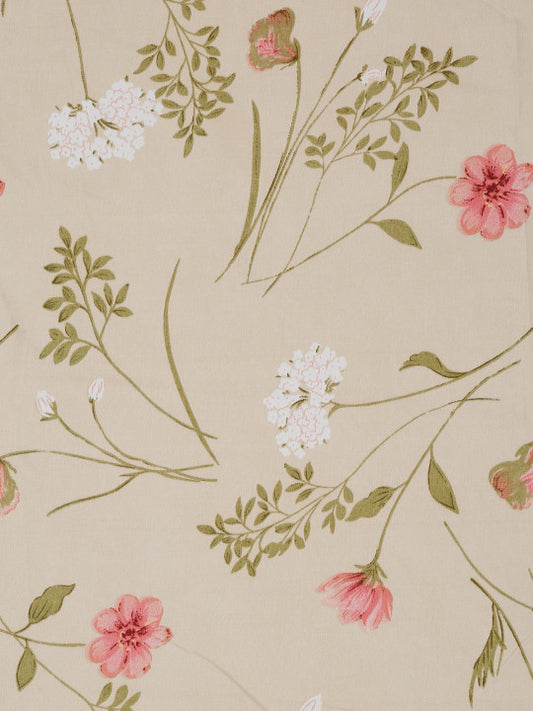 Beige Floral Polycotton 300 TC King Fine Bedsheet with 2 Pillow Covers-108 x 108 inche