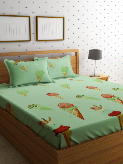 Hosta Homes Ice Cream Cone Multicolored Bed Sheet With Pillow Covers - Queen Size image