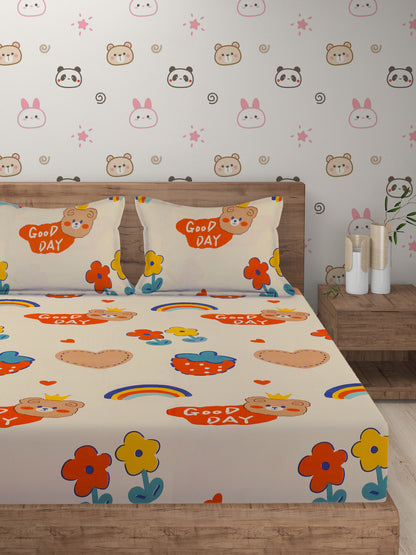 Hosta Homes Have A Good Day Printed Kids Bed Sheet With 2 Pillow Covers  image 1