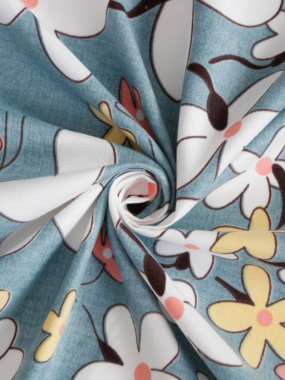 Grey Floral Cotton 210 TC Single Fine Bedsheet with a Pillow Cover-60 x 90 inches