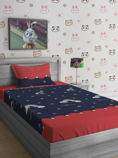 Hosta Homes Rainbow Star Multicolored Kids Bedsheet With Pillow Cover image 0