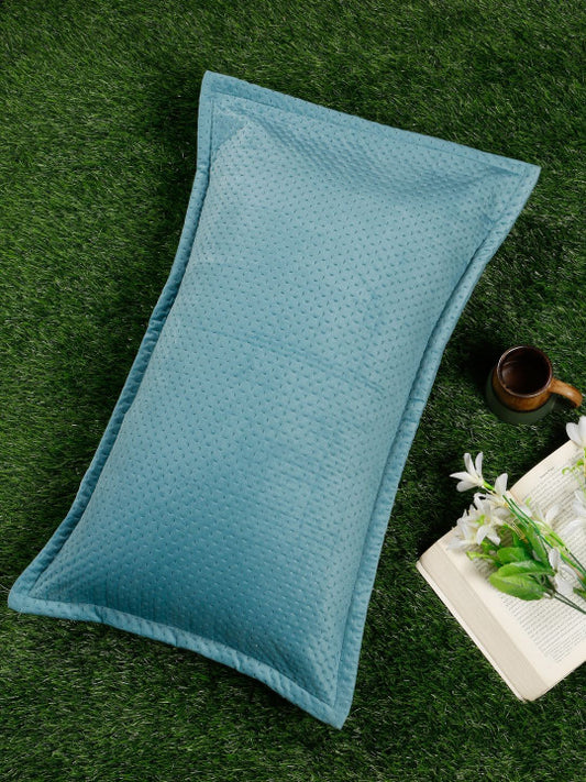 Turquoise Blue Self Design Rectangle Shaped Pillow Cover