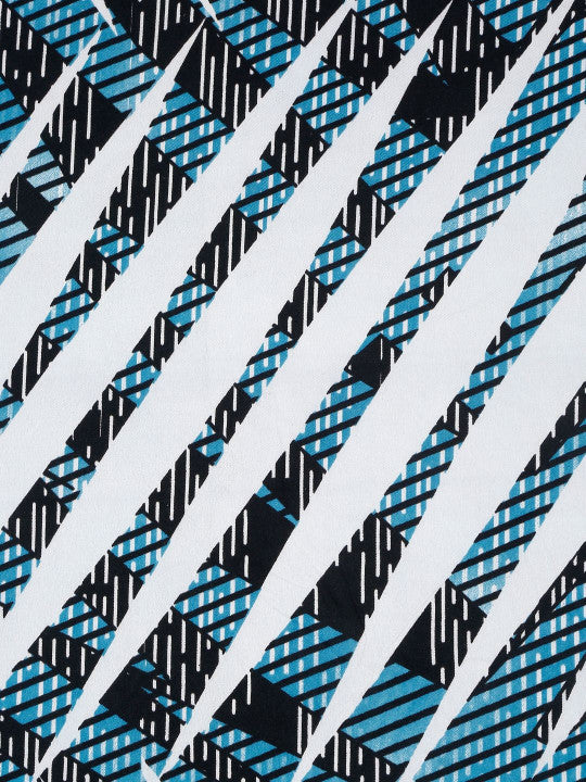 White & Blue Geometric Printed 280 TC Single Bedsheet Set-1.52 m x 2.28 m