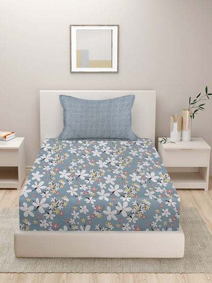 280 TC FLORAL DESIGN MULTICOLOR SINGLE SIZE BED SHEET WITH 1 PILLOW COVER BY HOSTA HOMES image 1