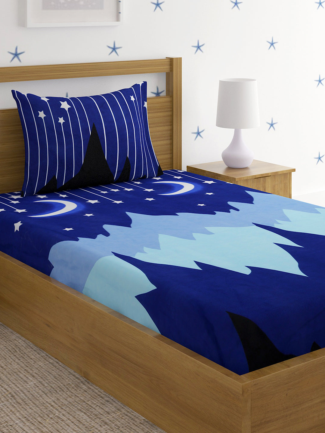 Hosta Homes Moon Star Multicolored Printed Bed Sheet With Pillow Cover image 0