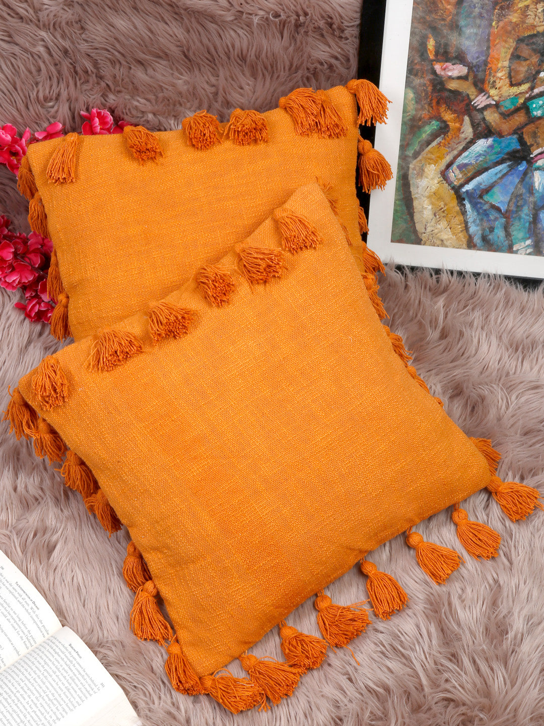 Orange Pure Cotton Square Cushion Covers image 0