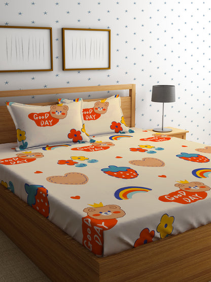 Hosta Homes Have A Good Day Printed Kids Bed Sheet With 2 Pillow Covers  - Queen Size image