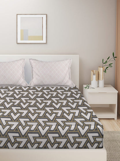 Hosta Homes Geometric Design Multicolored Bed Sheet With Pillow Covers image 1