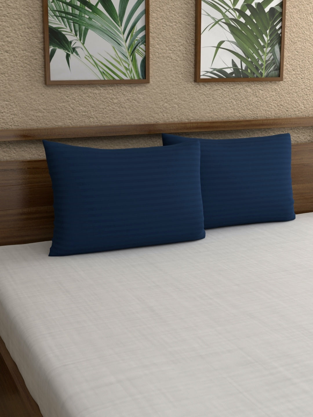 HOSTA HOMES Set of 2 Striped Cotton Pillow Covers with Zip Closure - Blue image