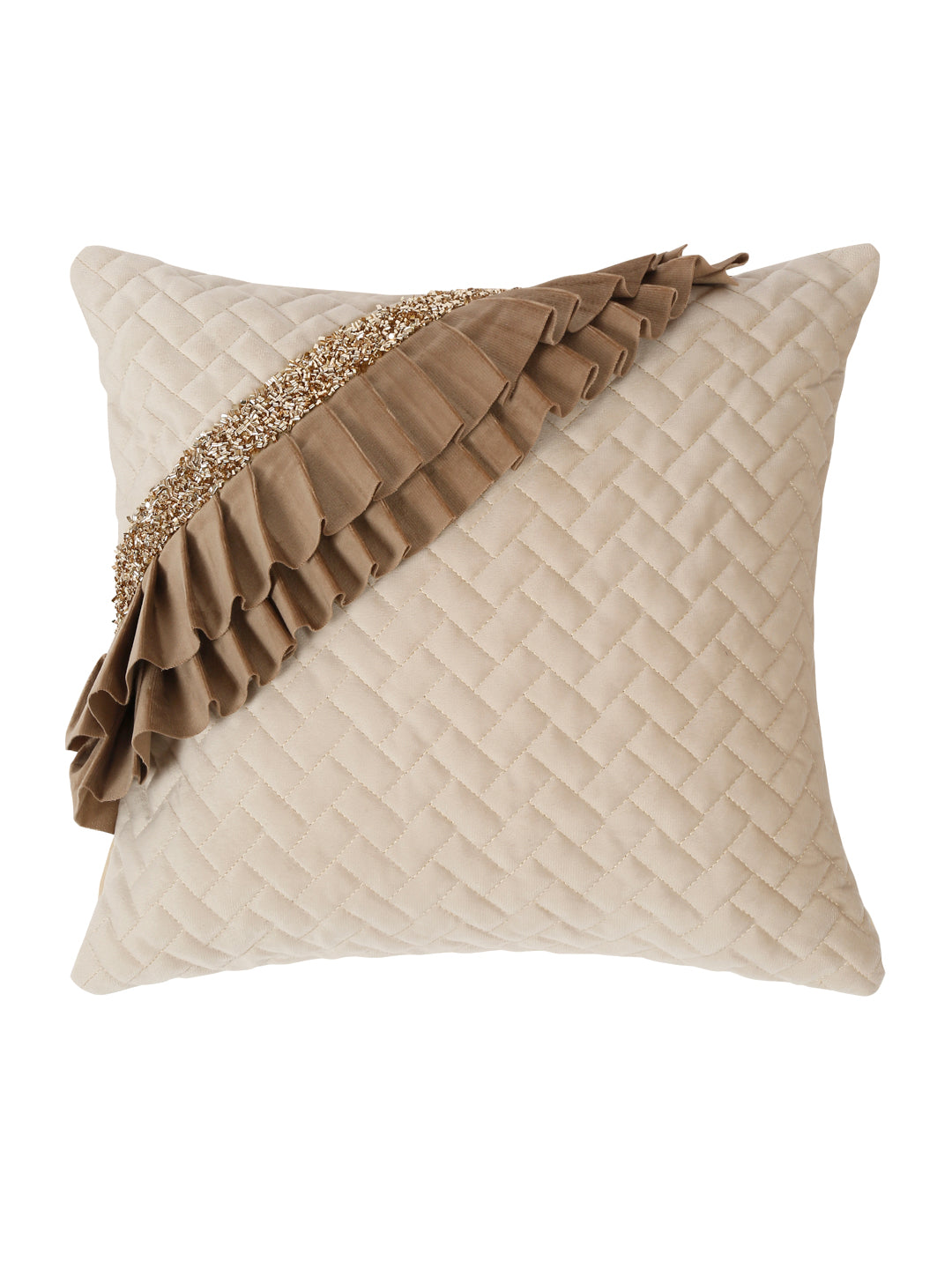 Quilted Velvet Frill Cushion Covers with Zipper - 12" x 18", Pack of 1 image