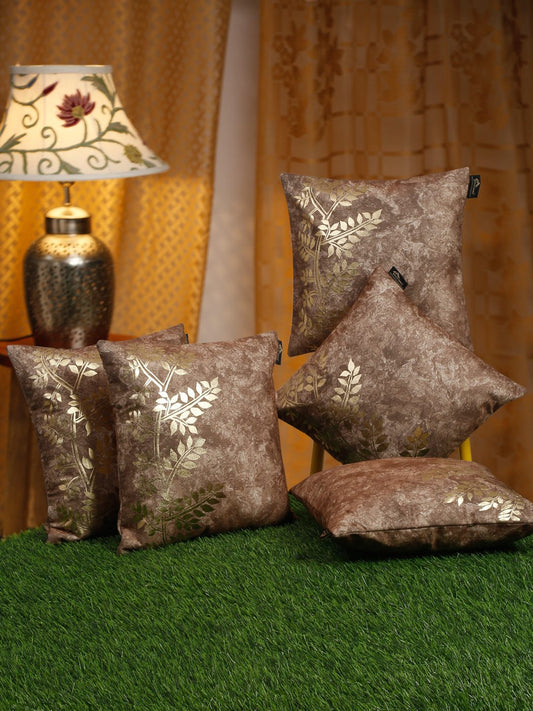 16X16 Soft Velvet , Foil Printed Brown & Gold ,Zipper image 0