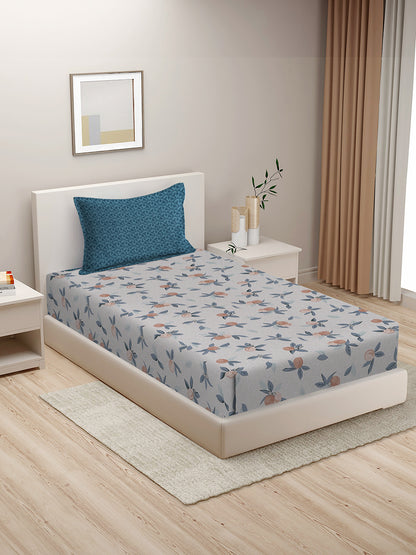 Hosta Homes Floral Design Multicolored Bed Sheet With Pillow Covers - Single Size image