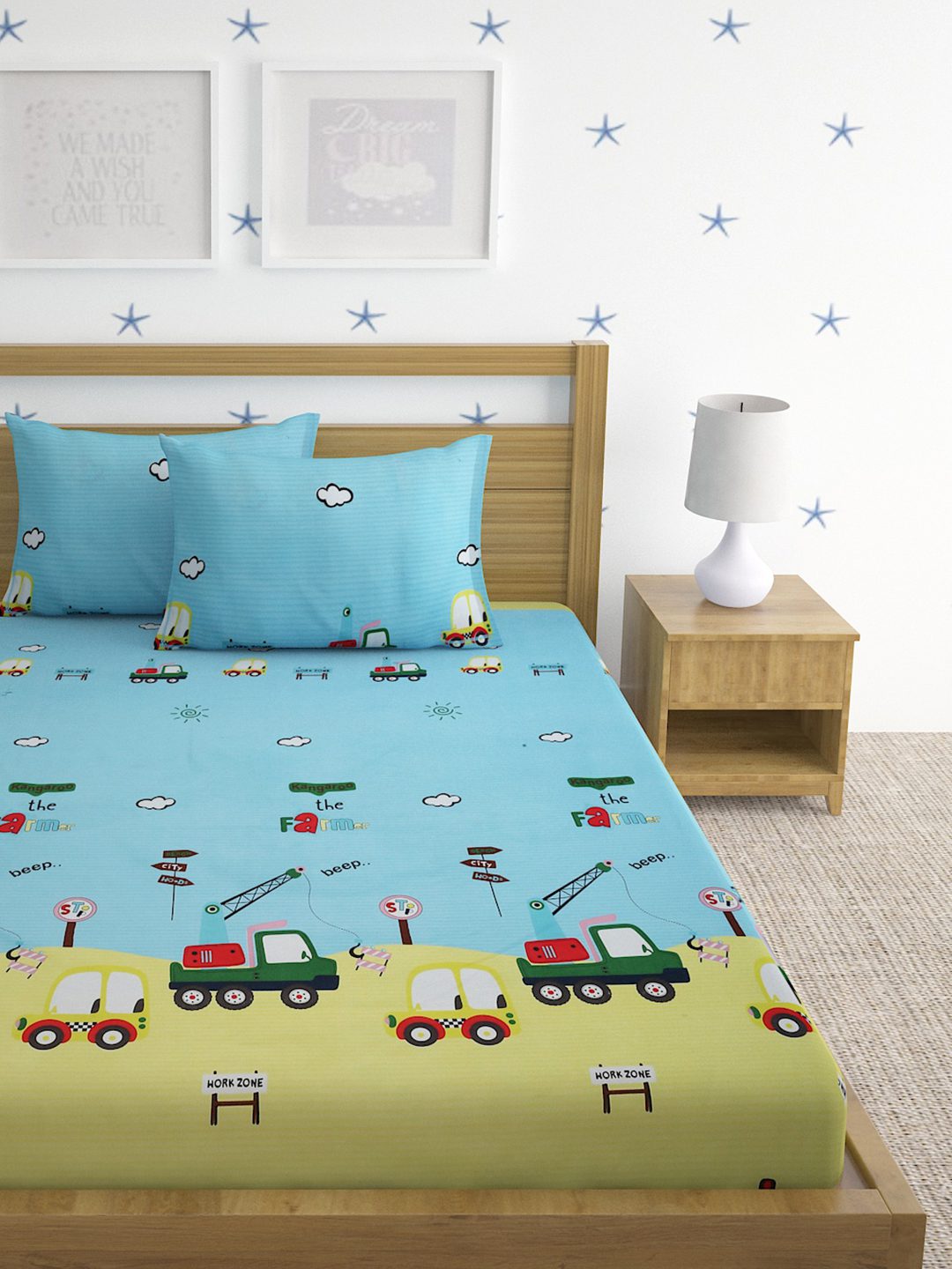 Hosta Homes Farmer Work Zone Multicolored Bed Sheet With Pillow Covers image 1