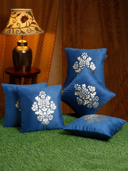 16X16 Soft Velvet , Foil Printed Blue, Zipper image 0