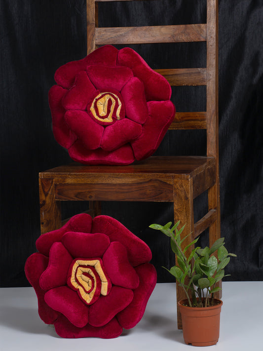 HOSTA HOMES Set Of 2 Maroon  Yellow Flower Shaped Cushions image 0