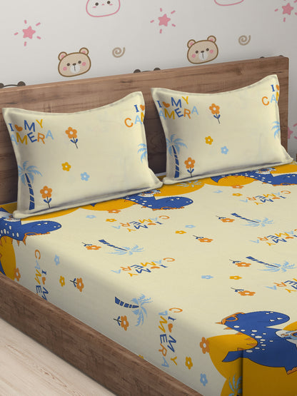 Hosta Homes Dinosaur's Camera Multicolored Kids Bedsheet With Pillow Covers image 2