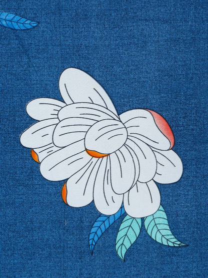 Blue Floral Cotton 300 TC Fitted Queen Fine Bedsheet with 2 Pillow Covers-72 x 78 inches