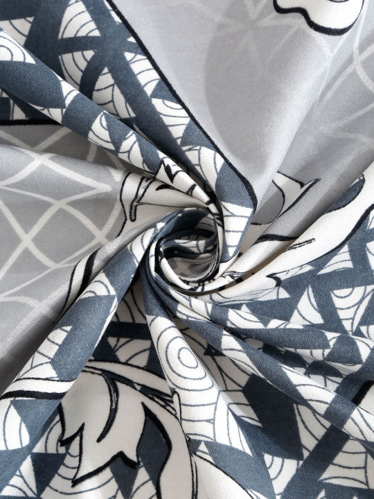 Grey Geometric Polycotton 280 TC Fitted King Fine Bedsheet with 2 Pillow Covers-78 x 78 inches