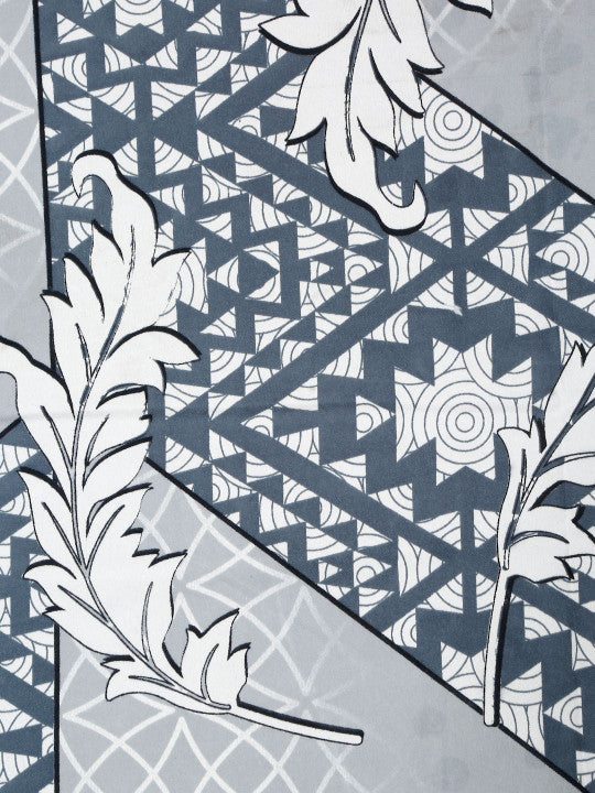 Grey Geometric Polycotton 280 TC Fitted King Fine Bedsheet with 2 Pillow Covers-78 x 78 inches