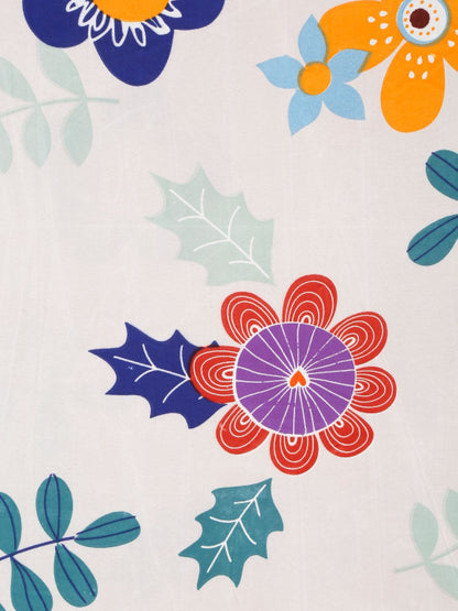 White Floral Polycotton 280 TC Fitted Queen Fine Bedsheet with 2 Pillow Covers-72 x 78 inches
