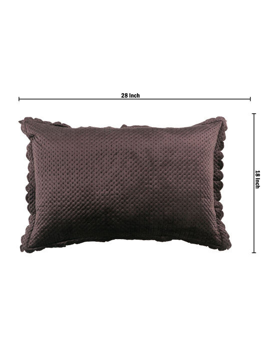 Brown & White Self Design Velvet Rectangle Pillow Cover