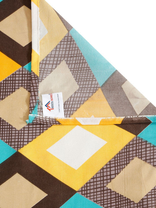 Yellow & Blue Abstract Printed 280 TC Single Bedsheet Set-1.52 m x 2.28 m