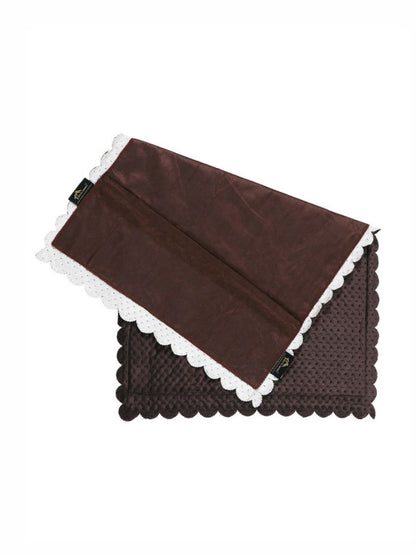 Brown & White Self Design Velvet Rectangle Pillow Cover