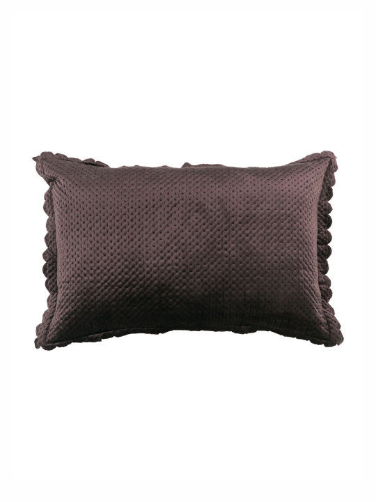 Brown & White Self Design Velvet Rectangle Pillow Cover