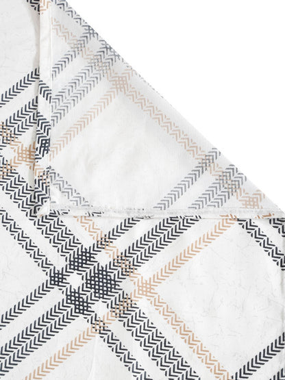 White Checked Cotton 280 TC King Fine Bedsheet with 2 Pillow Covers-100 x 107 inches
