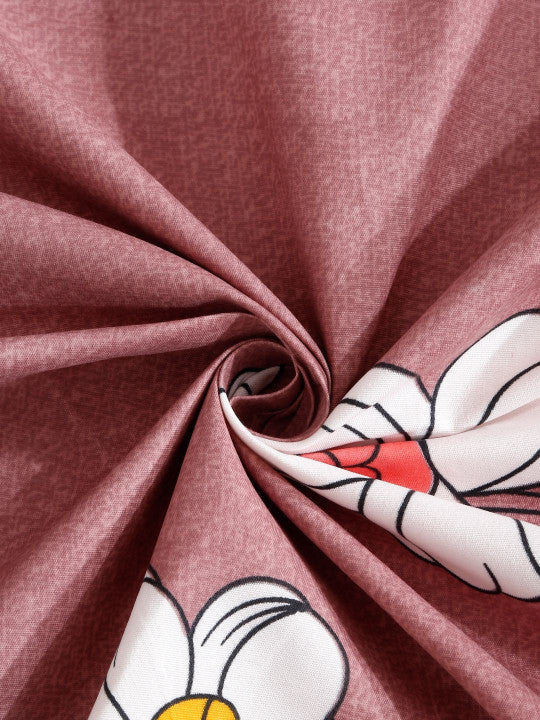 Pink Floral Cotton 280 TC Fitted Queen Fine Bedsheet with 2 Pillow Covers-72 x 43 inches