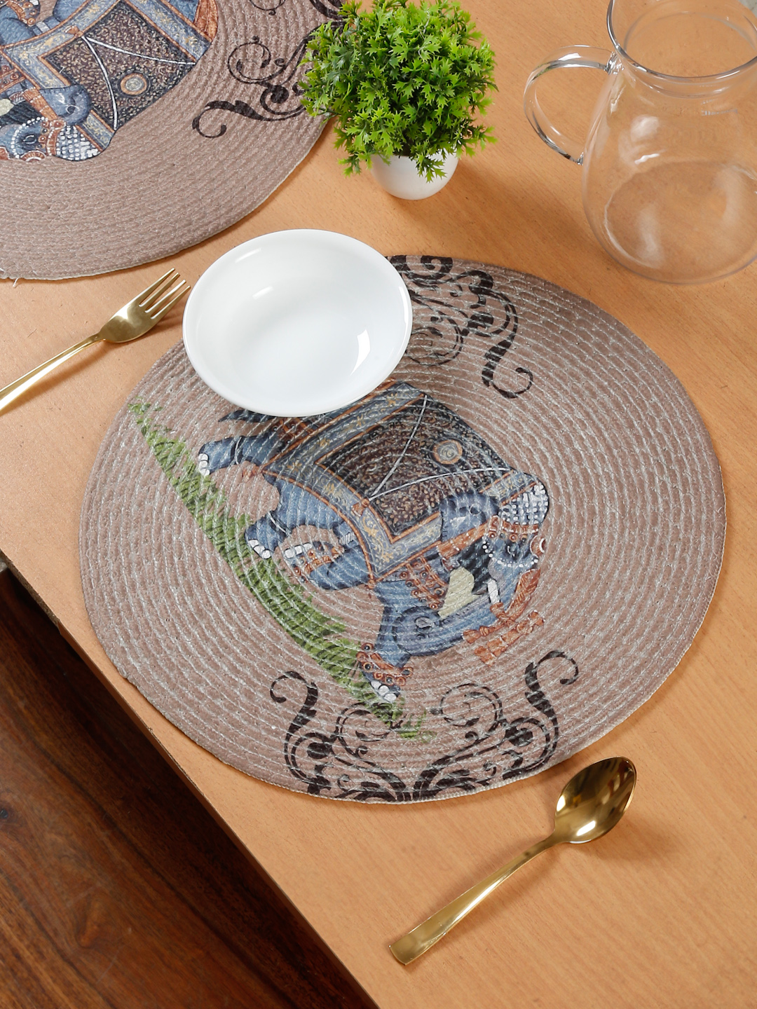 Brown & Blue 6 Pieces Printed Pure Cotton Table Placemats
