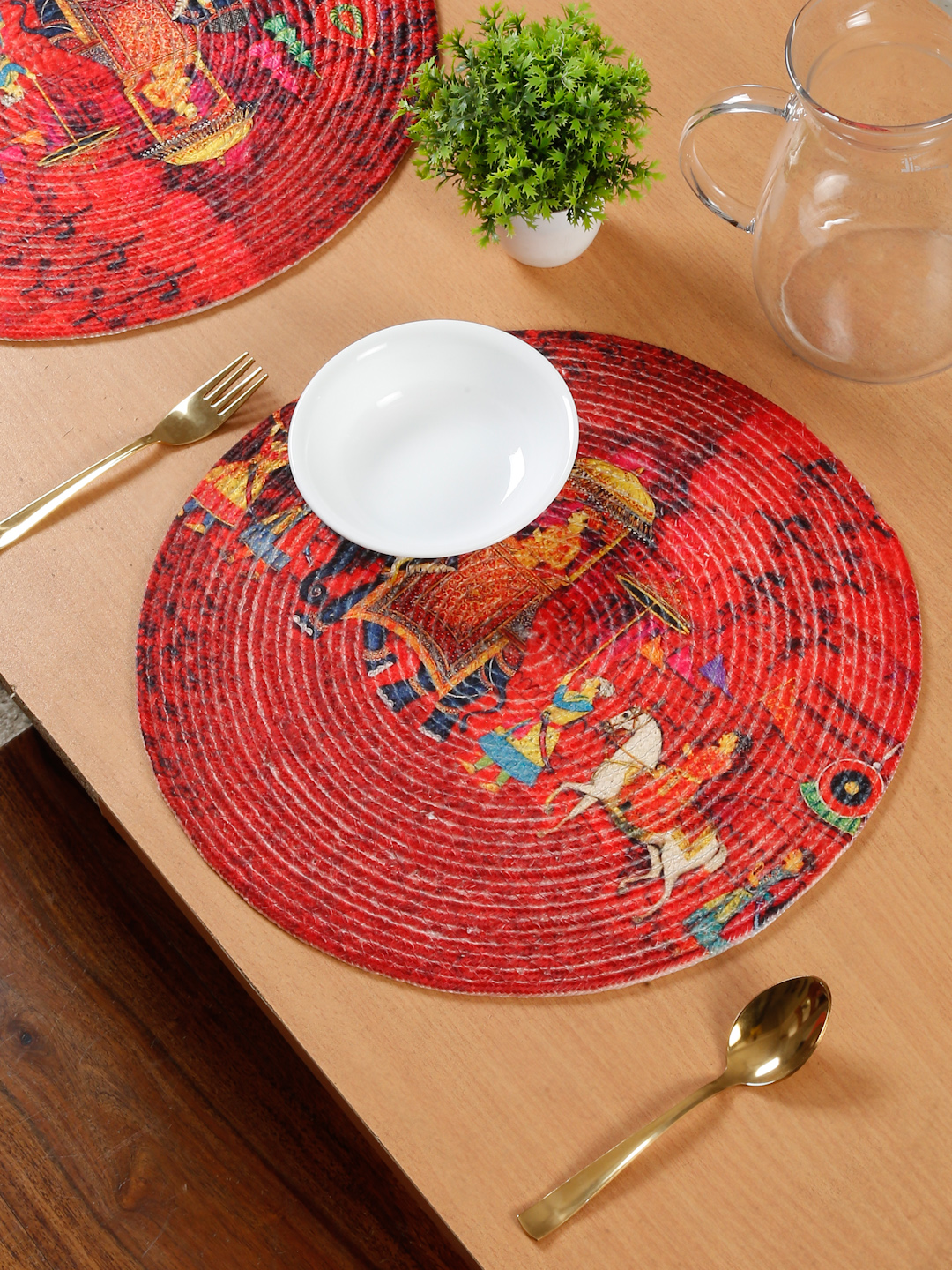 Red & Yellow 6 Pieces Printed Pure Cotton Table Placemats