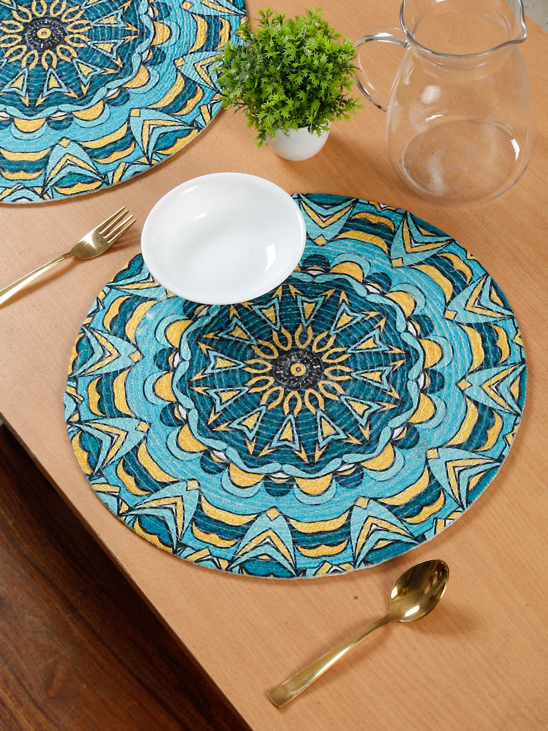 Yellow & Blue Printed Pure Cotton Table Placemats