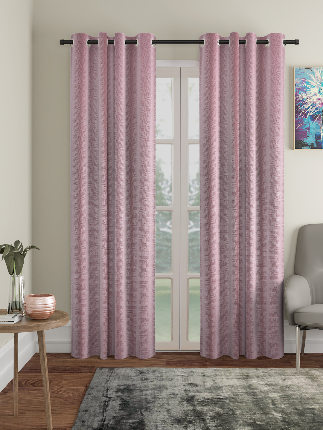 SELF TEXTURED BLACKOUT LONG DOOR CURTAIN PACK OF 2 BY HOSTA HOMES