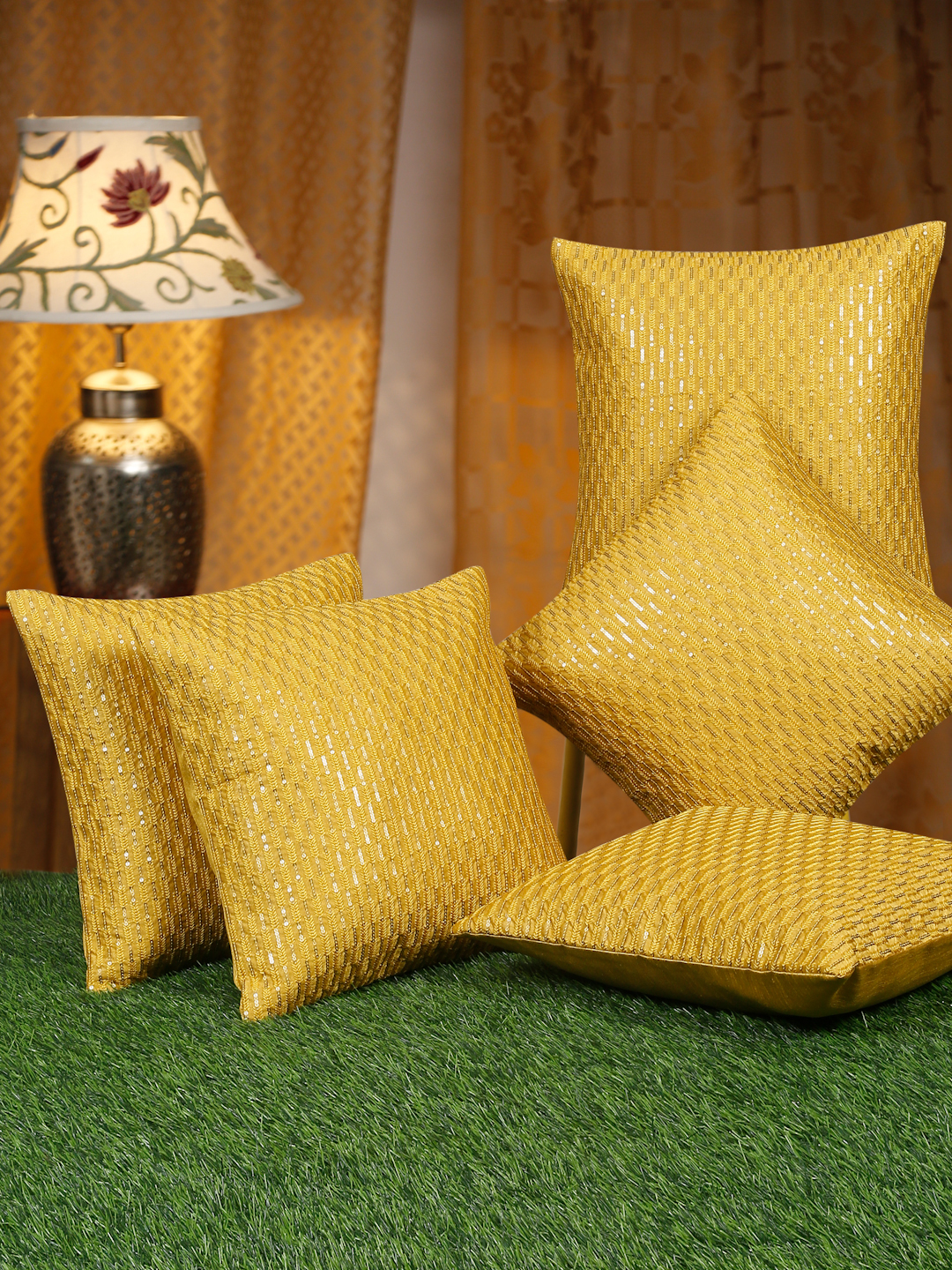 SEQUENCE EMBELLISHED CUSHION COVERS 16 X16 INCHES PACK OF 5 BY OSTA HOMES