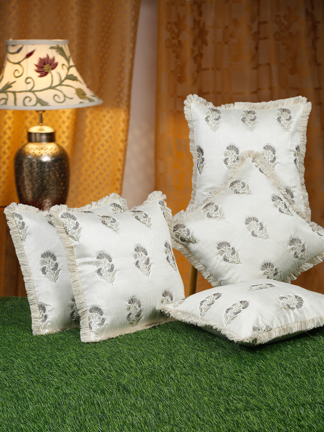 SILK EMBELLISHED FRILLED CUSHION COVERS 16 X 16 INCHES PACK OF 5 BY HOSTA HOMES