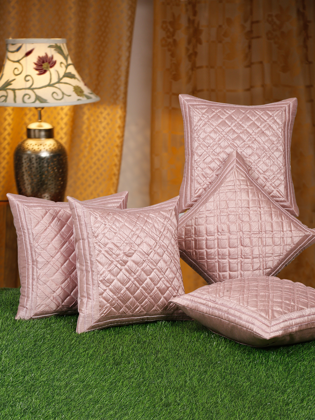 SELF PATTERENED POLYESTER FABRIC CUSHION COVERS PACK OF 5 BY HOSTA HOMES