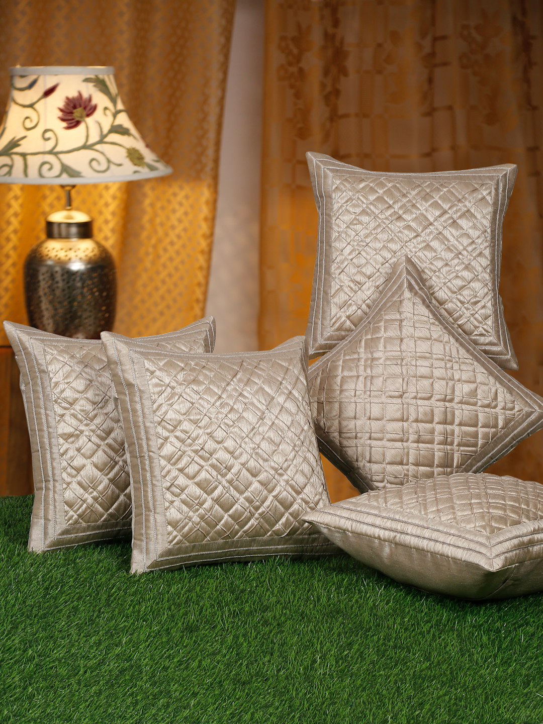 SELF PATTERENED POLYESTER FABRIC CUSHION COVERS PACK OF 5 BY HOSTA HOMES