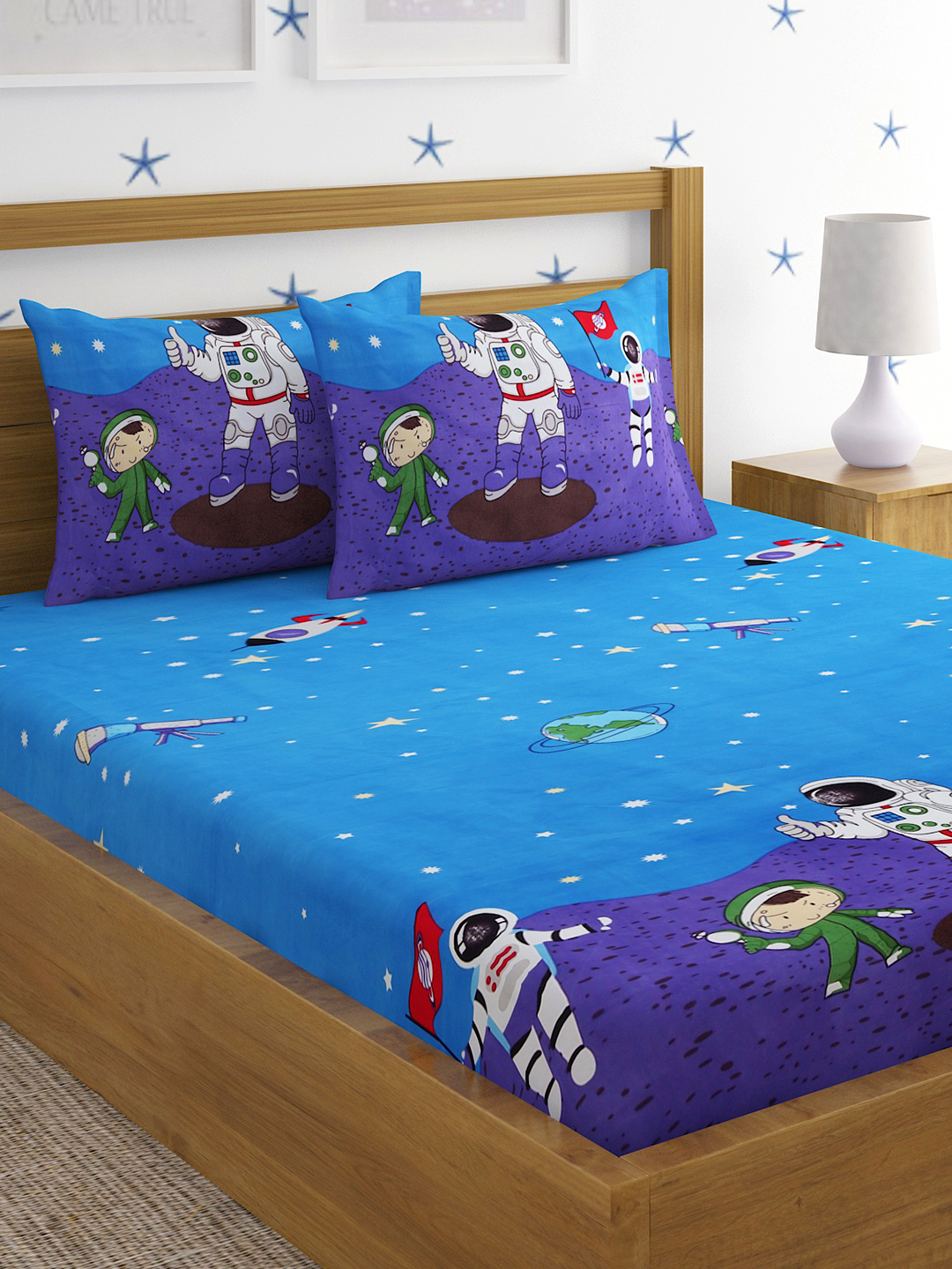 Hosta Homes Space Explorer Multicolored Kids Bed Sheet with Pillow Covers 